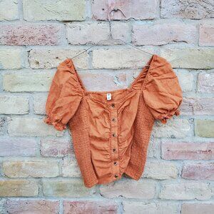 Women's BP Rust Orange Shirred Puff Sleeve Top